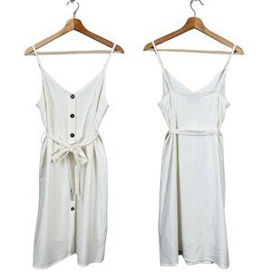 Elizabeth Crosby Emma Tie Waist Mini Dress Women's Small Ivory Button Up Neutral